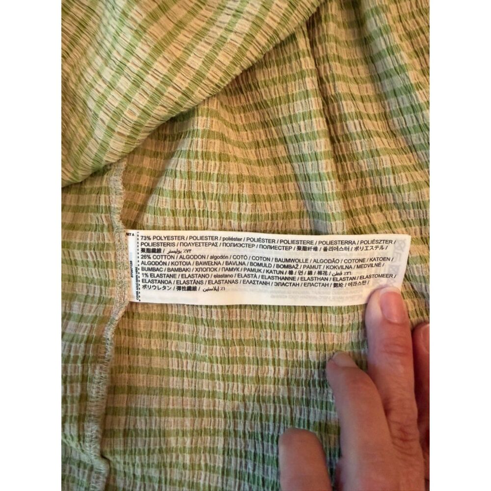 MNG Mango Green Gingham Seersucker Midi Dress Smocked Back Size S - Picture 7 of 8